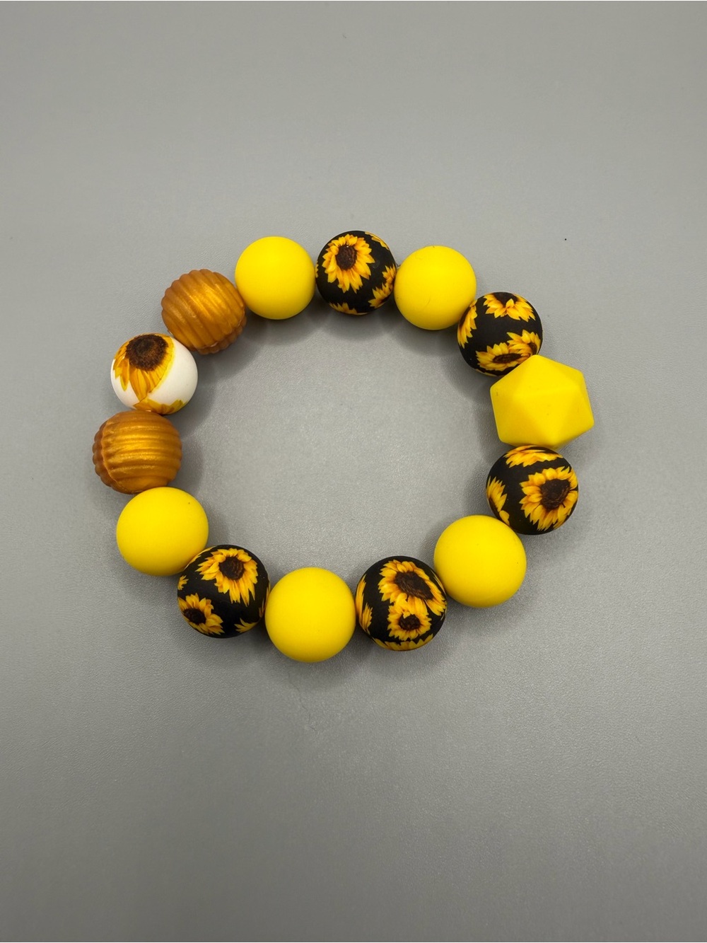 Sunflower Bead Silicon Keychain Bracelet - Handmade #K0339C